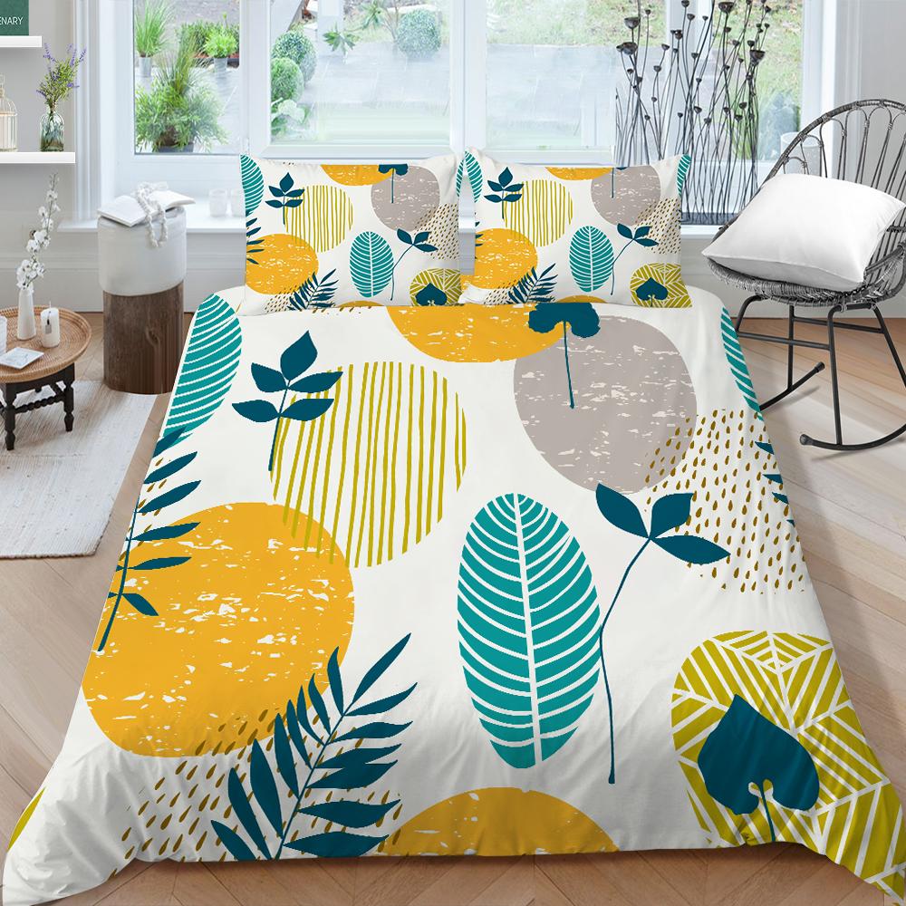 

3D Family Bedding Single Double Bed Full Size Plant Printing Series Bedding Leaf Pattern Pillowcase and Quilt Cover Washable Home Decoration UK Single 135x200cm