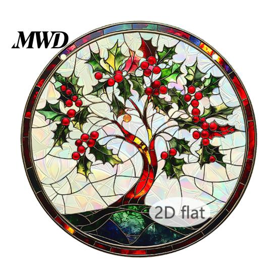 Decorative Chains for Hanging Ornaments Christmas Acrylic Window Decor, 2D Holographic Stained Glass Art Ornament with Metal Chain, Double-sided