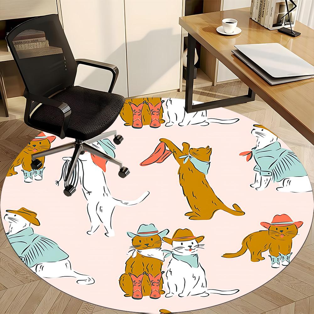 1pc Cowboys Cats Office Round Rug, Non-slip, Soft and Durable Office Rug for Interior Decoration, Perfect for Office, Beautiful Decoration Yy260323004