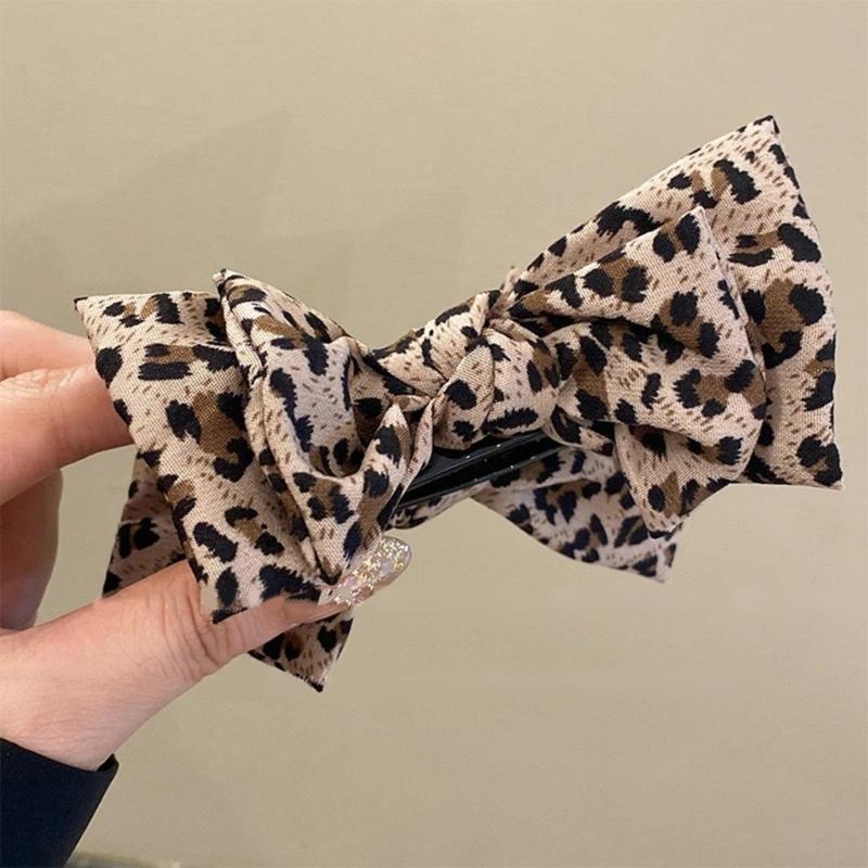 Leopard Pattern Bowknot Hair Claw Clip For Women NonSlip Ponytail Holder Hair Clamp For Thick Fine Hair Styling Tool
