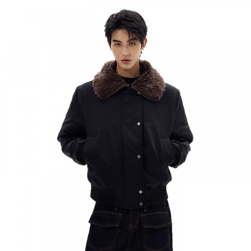 Winter Thickened Cotton Puffer Jacket With Faux Fur Collar Unisex Oversized Hoodless Coat Men Women