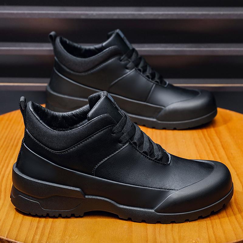 Men's Winter High-Top Casual Leather Shoes Lightweight Comfortable Sports Outdoor Thick Bottom Dad Shoes Round Toe Rubber Sole