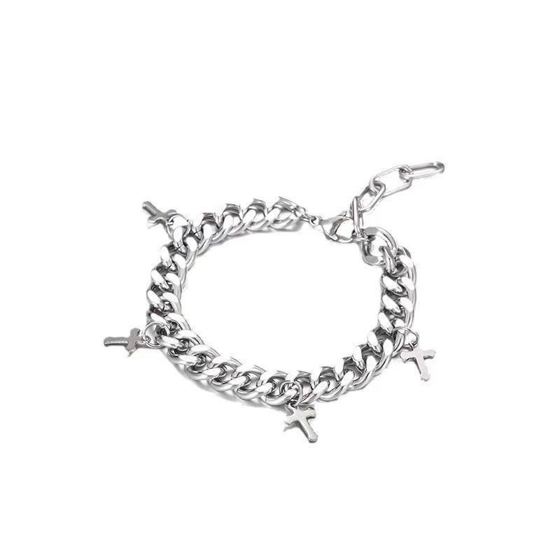 Titanium steel cross Cuban bracelet ins men s tide brand retro cold style hip hop couple jewelry niche accessories tide
