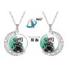 1Pc Demon Slayer Double Sided Rotating Moon Necklace, Anime Character Time Gem Pendant