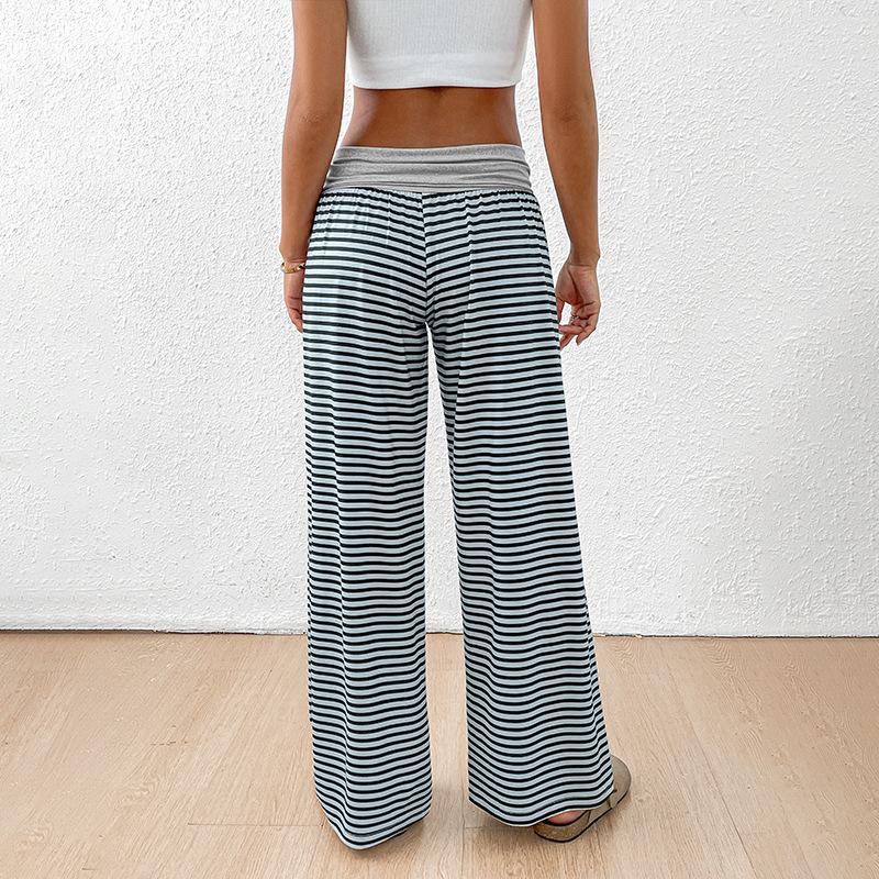 VEZFAA Women's Fashion Casual Stripe Print High Waist Trousers Pants & Capris