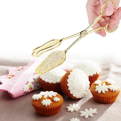Bread Tongs Vegetable Clips Cake Clamp Buffet Clamps Barbecue Tongs(Golden Pointed Head)