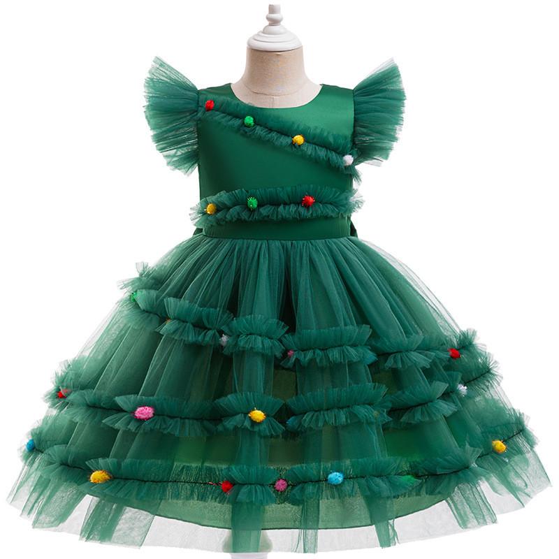 Christmas Girl Green Costume Stage Show Dress Birthday Party Fashion Dresses