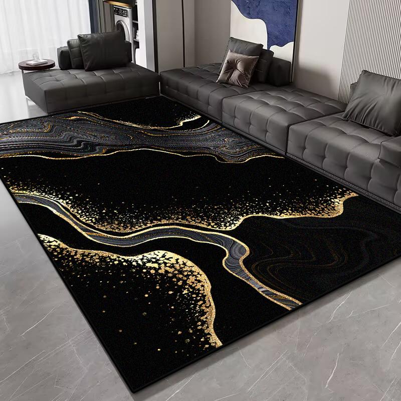 Marble Abstract Style Big Size Living Room Rug Non-slip Easy Clean Entrance Black Mat Soft Foldable Office Lounge Decor Carpet