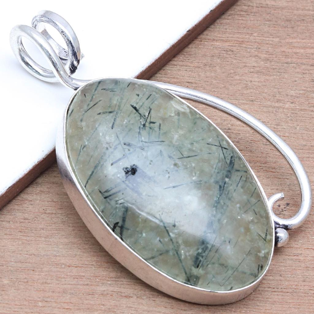 Prehnite Cabochon Gemstone Handmade Women's Unisex Silver Jewelry Pendant 2