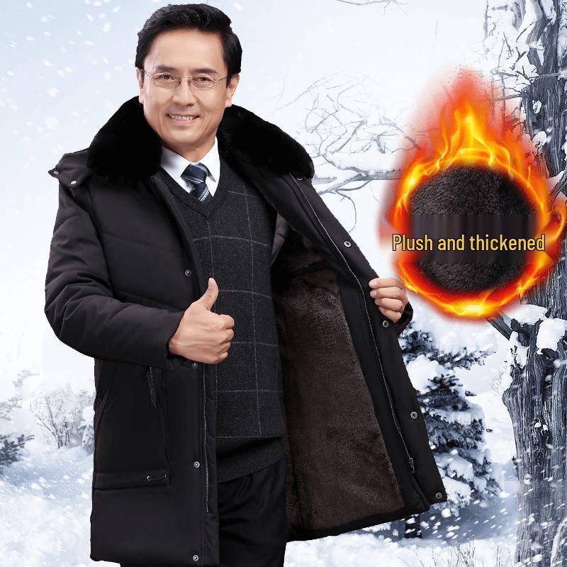 

Men s Mid-Length Winter Jacket: Thick Cotton-Padded Coat with Fleece and Large Fur Collar for Middle-Aged and Elderly Size 170 (90-115 lbs)