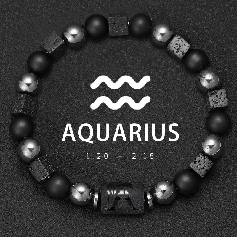 Bracciale da Uomo in Pietra Vulcanica Naturale Bracciale 12 Segni Zodiacali Vergine Capricorno Toro Acquario Sagittario Cancro Ariete