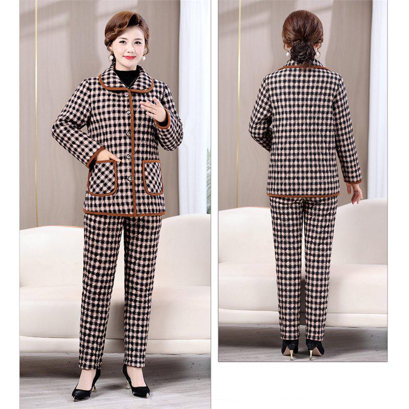 

Мамин зимний клетчатый хлопковый комплект куртка и брюки - Женский повседневный комплект-двойка на флисовой подкладке 4XL is recommended for 135-145 catties