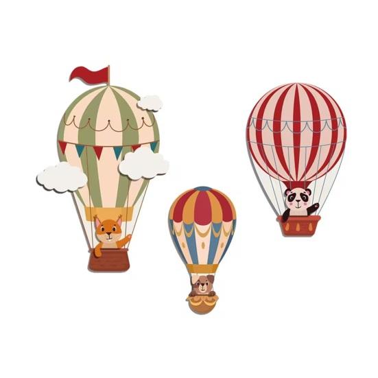 

3Pcs Hot Air Balloon Wall Art Wooden Cartoon Animals Clouds Wall Hanging Decor 3D Layered Design Easy Installation Kids Room Decoration 1 Set