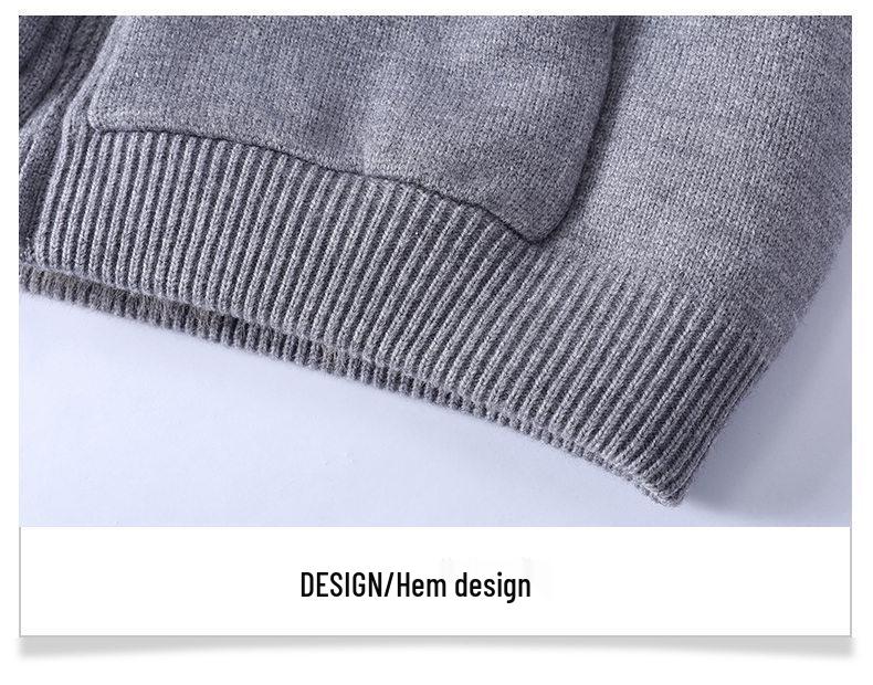 Men's Solid Color Hooded Knitwear Jacket with Fur Lining for Fall/Winter