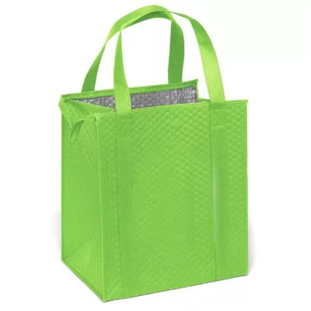 

Portable Non-woven Thermal Cooler Bag Insulated Large Capacity Lunch Box Folding with Zipper Tin Foil Handbag Picnic Camping зелёный