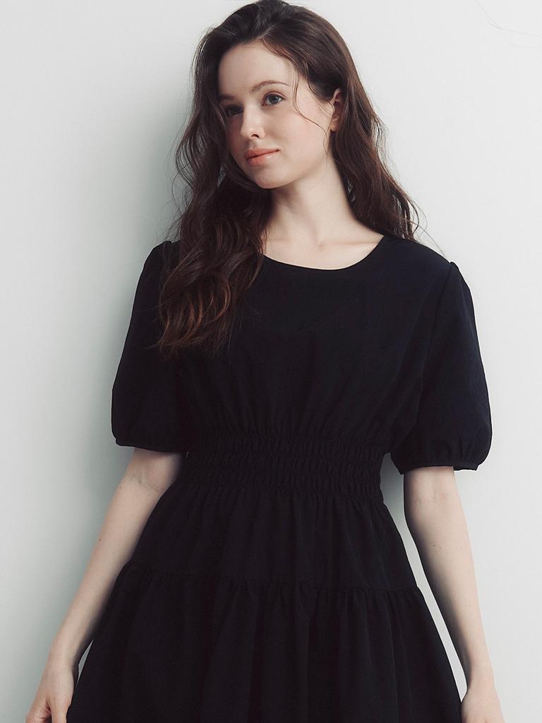 September Twenty Smoked Puff Dress (Black)