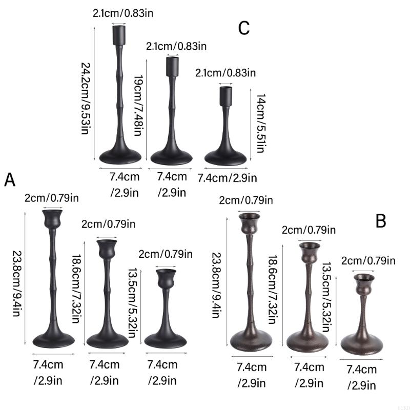 62KD 3Pcs Decorative Metal Holders Candlestick for Holiday Table Centerpieces