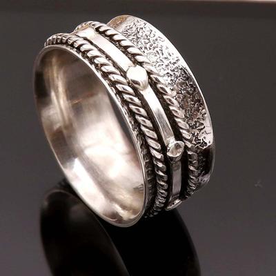 925 Sterling Silver Ring, Designer Band Spinner Ring, Handmade Two Tone Ring, Meditation Ring, For Her, Silver Anxiety Ring, Bridesmaid Ring