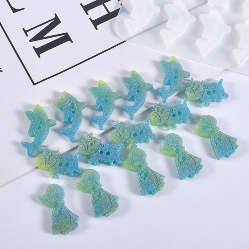 Button Silicone Molds Flower/Fruit/Animal Keychain Charms Epoxy Resin Molds Jewelry Casting Molds for for DIY Crafts