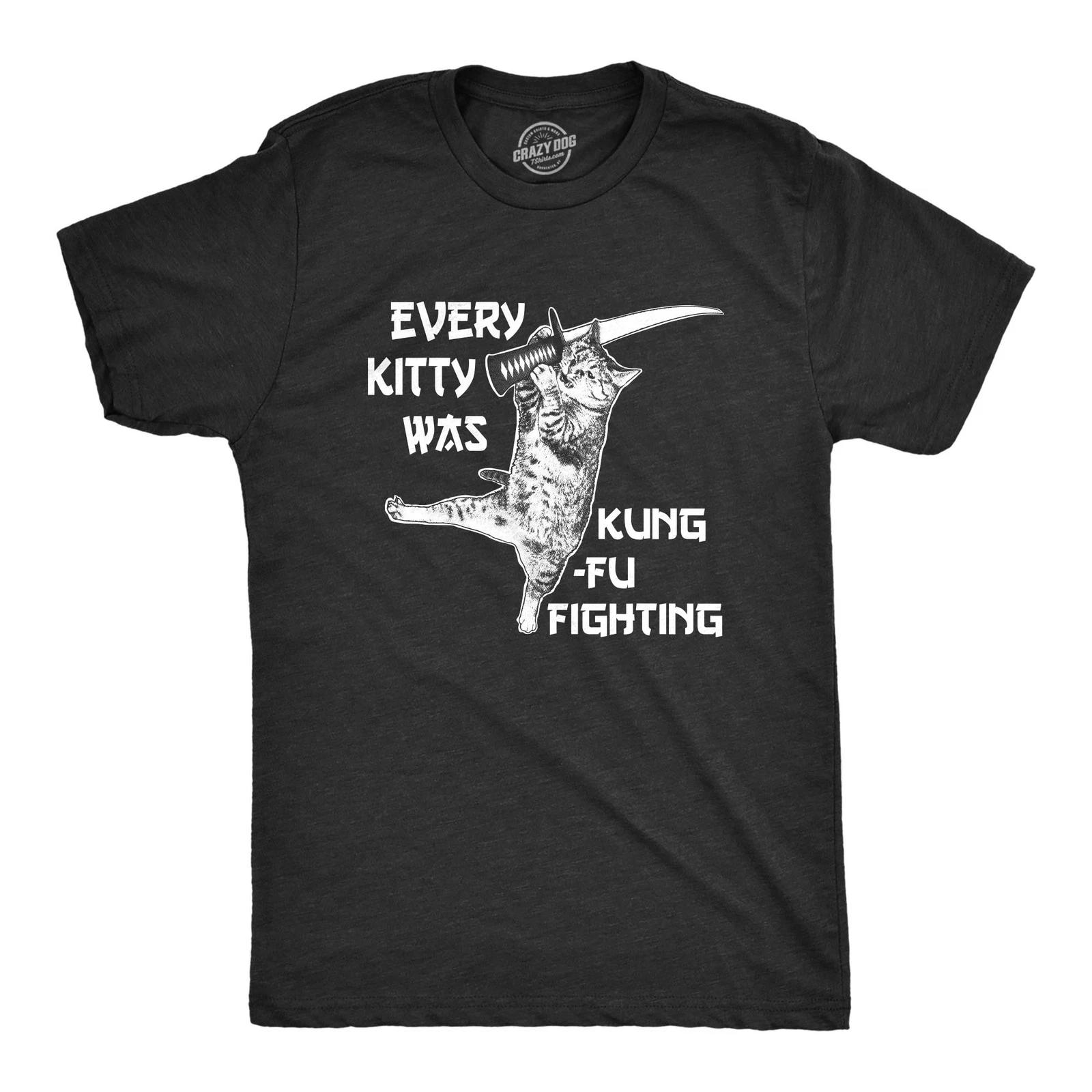 Mens Every Kitty Was Kung Fu Fighting Funny Kitten Cat Sword Music T shirt S