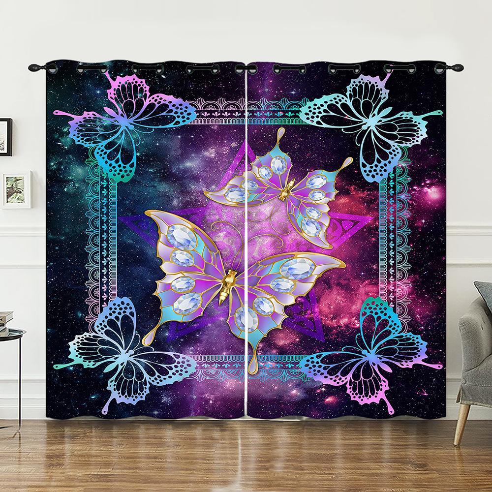 Curtains Butterfly Flower Curtains Digital Printing Blackout Curtains No Punching