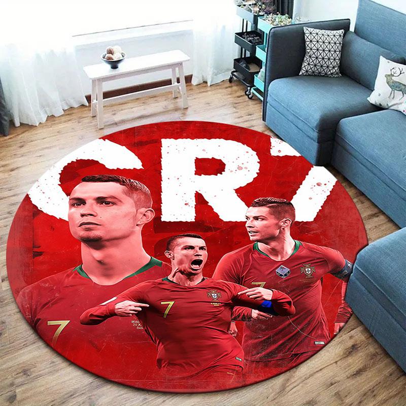 Kulatý koberec CR7, Koberec do obývacího pokoje, ložnice, k pohovce, herny, Dekorace, Protiskluzová podložka