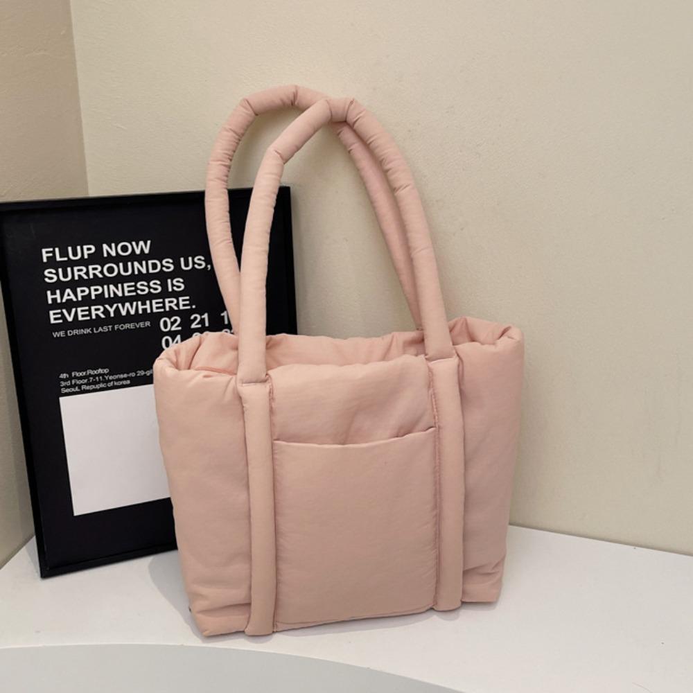 Korean Style Down Cotton Shoulder Bag Solid Color Puffy Crossbody Bag  Office Worker