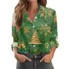 Women's Christmas Printed Button Up Long Sleeved Casual Regular Shirt With Collar Top