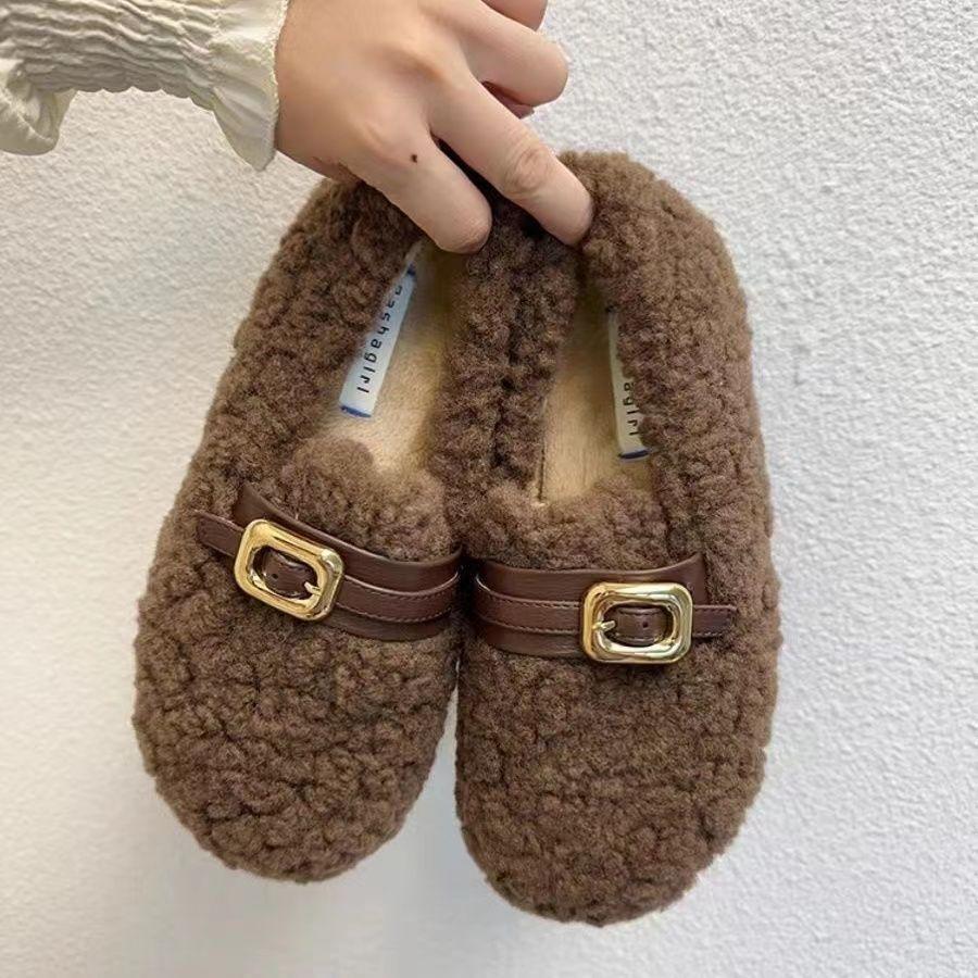 Wool Shoes for Women's Outer Wear 2025 Winter New Models, Jue Jue Zi, One-pedal Women's Shoes, Velvet Warm Cotton Shoes, Doudou Shoes Tide