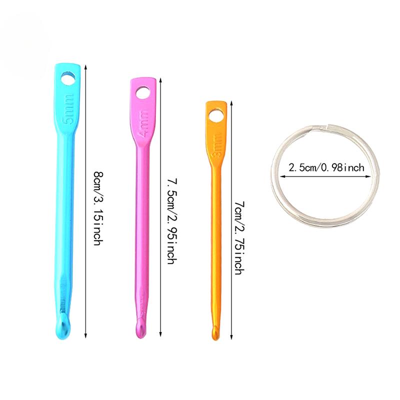 3Pcs/set Multicolour Mini Aluminum Alloy Keychain Crochet Hooks DIY Crafts Tools Colored Knitting Needles