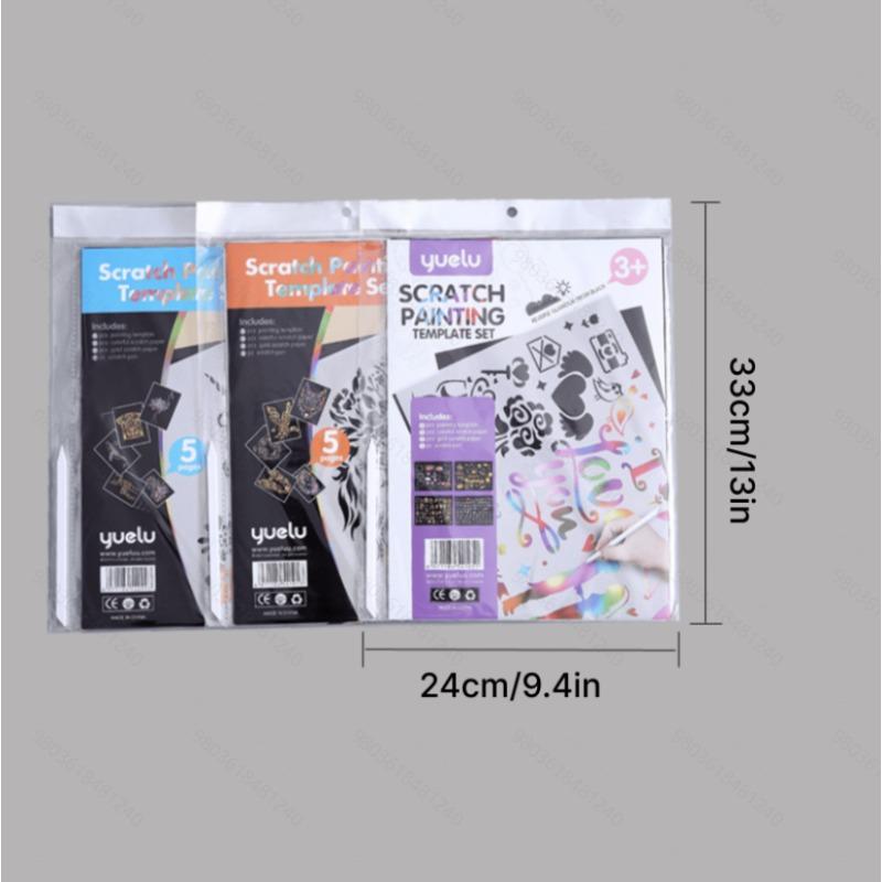 1set Scratch Painting Set with Templates, Magic Paper & Pens, Graffiti for Adults, Parent-Child Fun, Artists,  Students, Gift