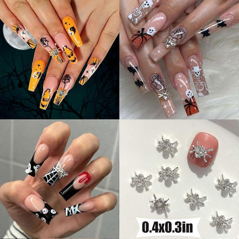 36-Pack Halloween Nail Ornaments Spider Ornaments Gold Silver Red Black Spider Gemstone Jewelry Spider Rhinestones Halloween Nail Diamond Ornaments
