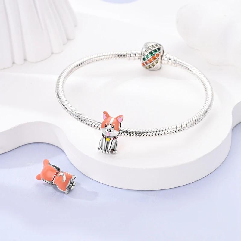 Charms Platageometric Cute Corgi Puppy Beads Fit Originalbracelets Charms For Women Jewelry Diy Making Gifts
