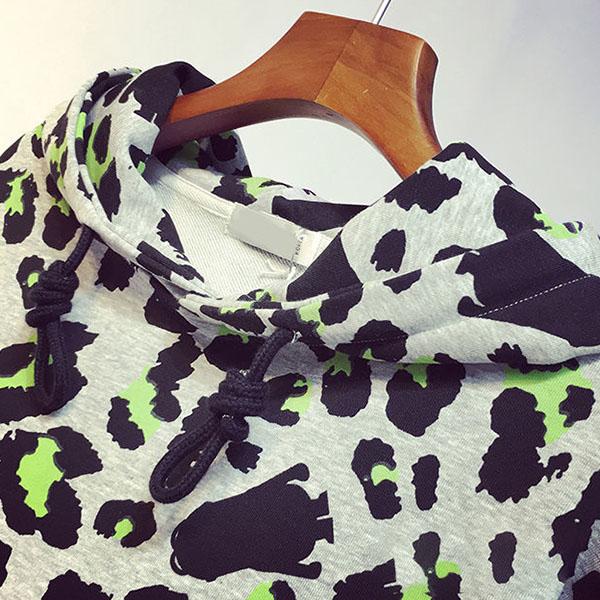 WTEMPO Dámské jarní podzimní kabáty s dlouhým rukávem s leopardím potiskem, velká velikost, volný střih, streetwearové krátké bundy s kapucí