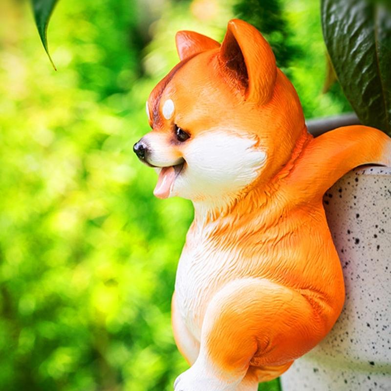 Mini Dog Statue Miniature Dogs Figurine Plant Pot Hanger,Climbings Dog Sculpture Garden Decors for Bonsais Ornament