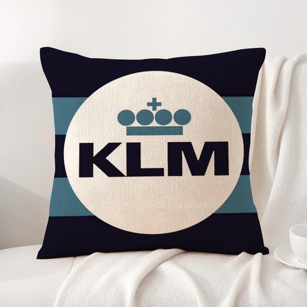 Netherlands K-Klm R-Royal Dutch Airlines Cushion Cover Summer Coolness Linen Fabric Double-Sided Printing Pillow Case Home Decor