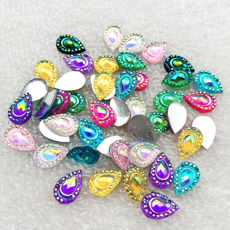 Gör-det-själv 100st 8*12mm Dropp AB Platt rygg strass Sten Kristall för Bröllopsdekoration Klädtillbehör knappar -A48