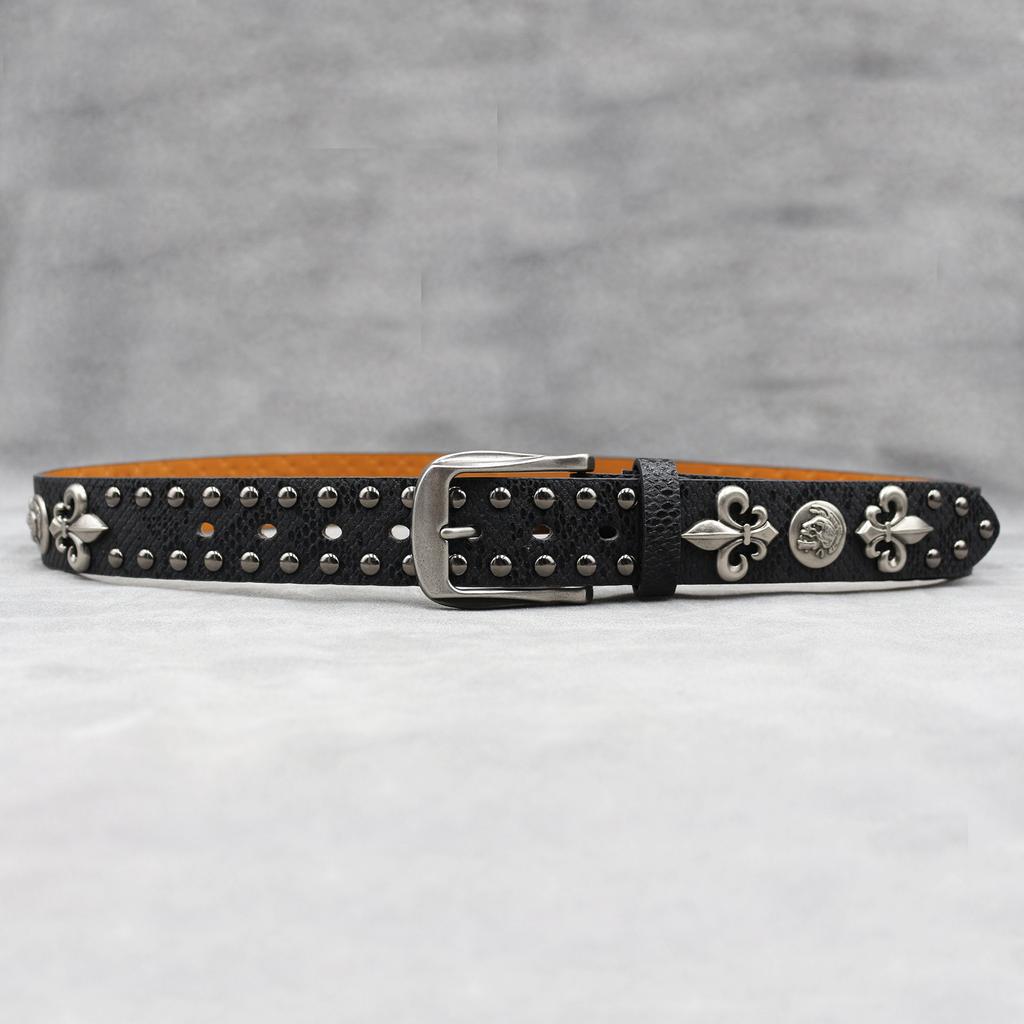 Original Skull Rivet Belt Punk Men'S Belt Women'S Snake Pattern Decorative Belt