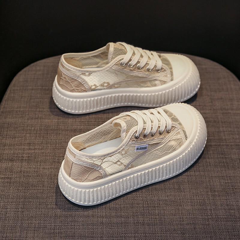 

Модная женская обувь 2025 Модная летняя повседневная белая обувь Вырезы Кружево Холст Полая Дышащая Платформа Плоская обувь Женские кроссовки 35 бежевый