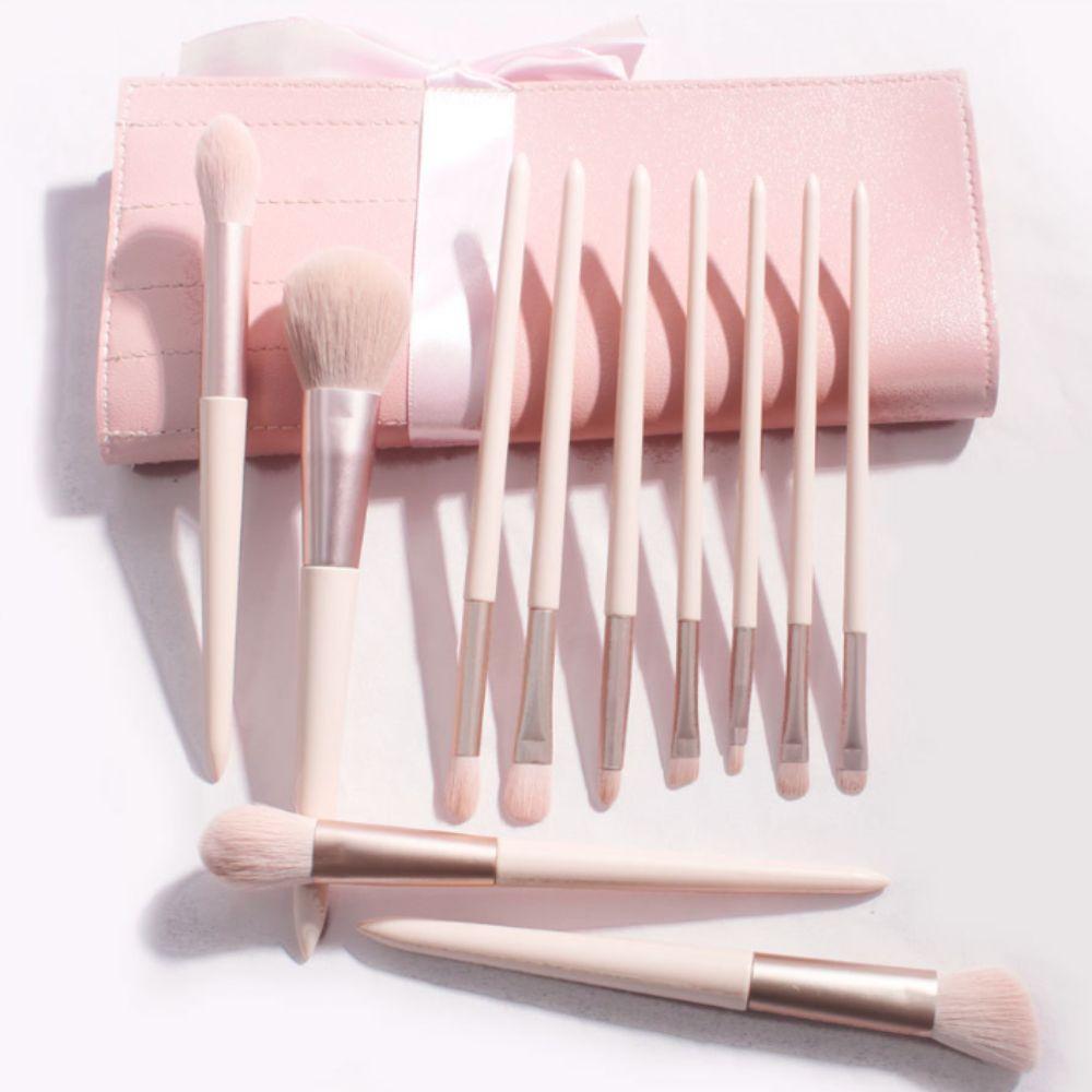 11pcs With Storage Bag Pink Makeup Brushes Set Soft-bristled Brush Foundation Brush Women