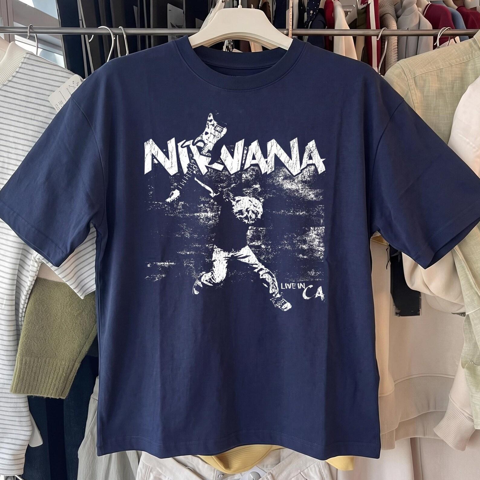 Comfort Colors Nirvana Vintage Graphic Shirt, Grunge Rock Band Tee, Live in CA Inspired T Shirt, 90s Alternative Music Unisex Retro Tee L