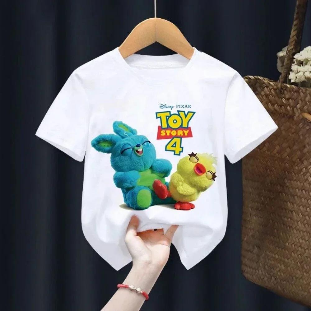 T-shirt Estiva Toy Story per Bambini Woody Buzz Lightyear Abbigliamento Kawaii Manica Corta Anime Cartone Animato Bambini Ragazzi Ragazze Maglietta Casual Top