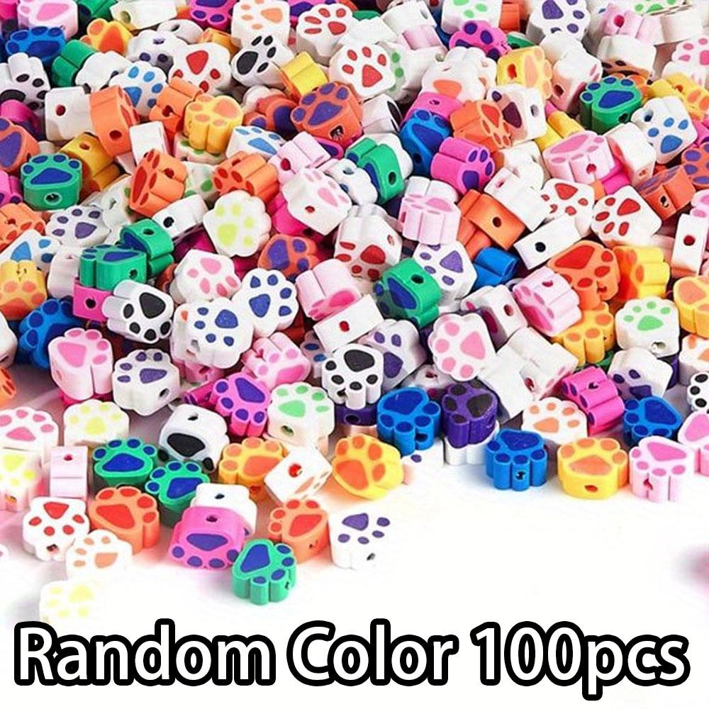 

100/300/500 шт. милых бусин из полимерной глины с отпечатками лапок, используемых для изготовления эластичных веревок для браслетов и ожерелий, поделок своими руками для украшения поделок Random Color 100pcs разноцветный