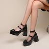 Fashion Women Pumps Mary Jane Lolita Shoes Gothic Chunky High Heel Platform Female Shoes Cosplay Black Punk Heart Buckle Heels Women