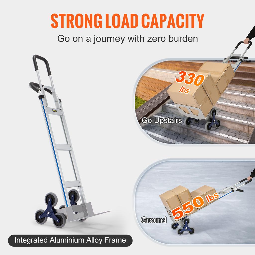 SucceBuy 550LBS Treppensteiger-Karre Faltbarer Trolley Schwerlast mit Doppelgriffen LKW-Gestell für Lagerhaus Einkaufen Flughafen