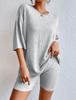 Ensemble Pyjama d'Été pour Femme Style Européen - Décontracté, Col Rond, Manches Courtes