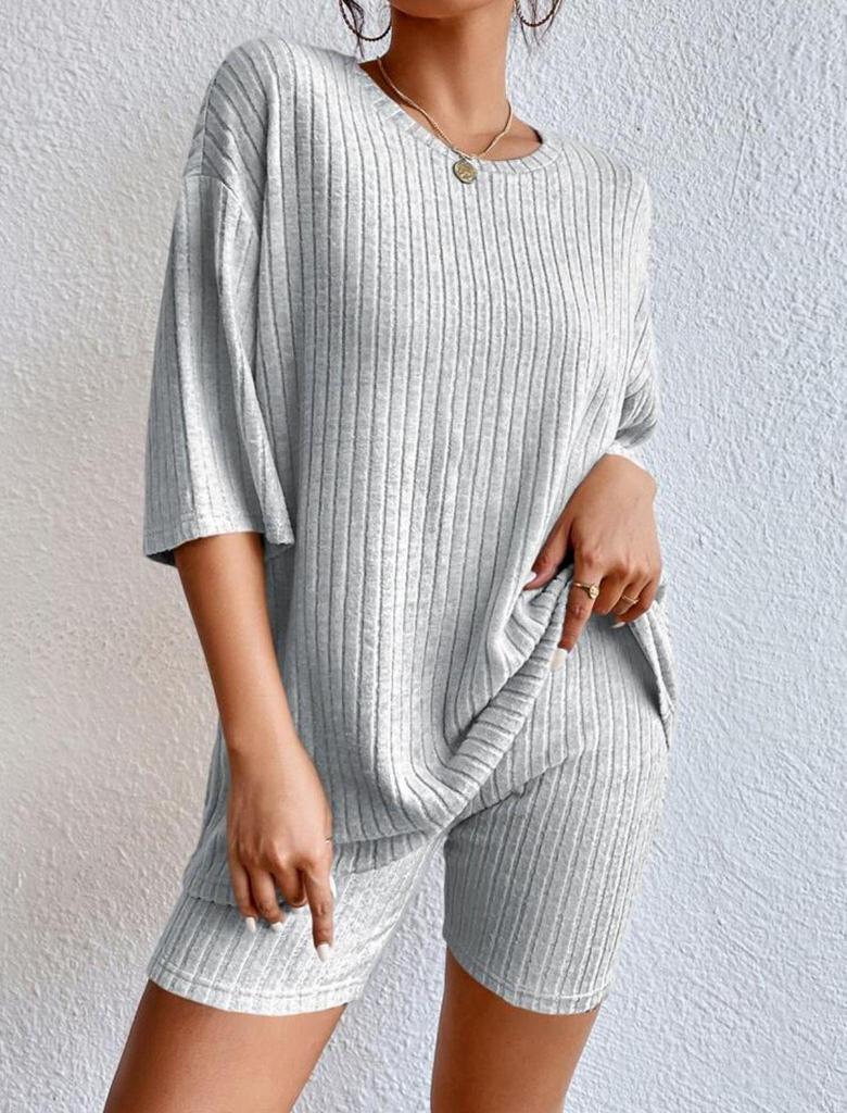 Ensemble Pyjama d'Été pour Femme Style Européen - Décontracté, Col Rond, Manches Courtes