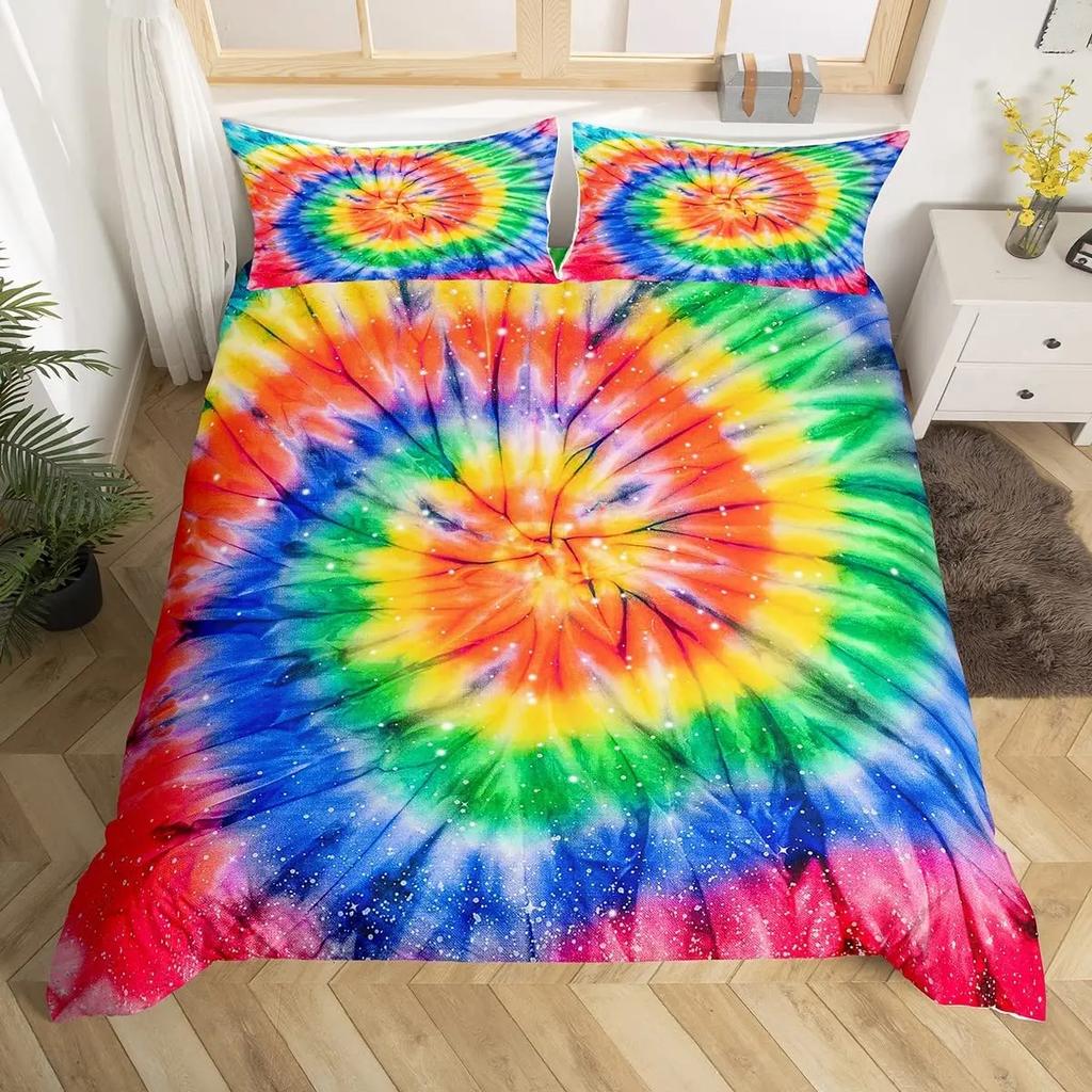 Tie Dye Duvet Cover Set Splashed Spiral Ink Bedding Set Trippy Watercolor Comforter Cover For Kid Boy Girl Polyester Quilt Cover