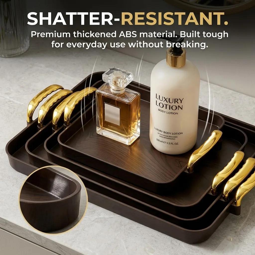 Plastic Makeup Organizer Vanity Tray Bathroom Sink Counter Storage Cosmetic Perfume Stand Skincare Waterproof With Handle