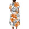 Women Casual V Neck Short Sleeve Floral Print Dress Vintage Style Midi Length Summer Dress with Wrap Design and Flared Skirt